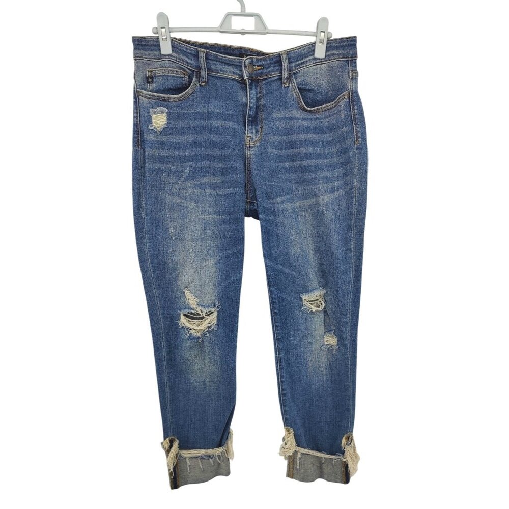 Judy Blue Women's Straight Fit Distressed Cuffed Jeans Size 15/32
